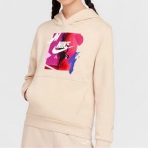 NWT Kids Nike Beige Hoodie with Graphic Logo Size Small